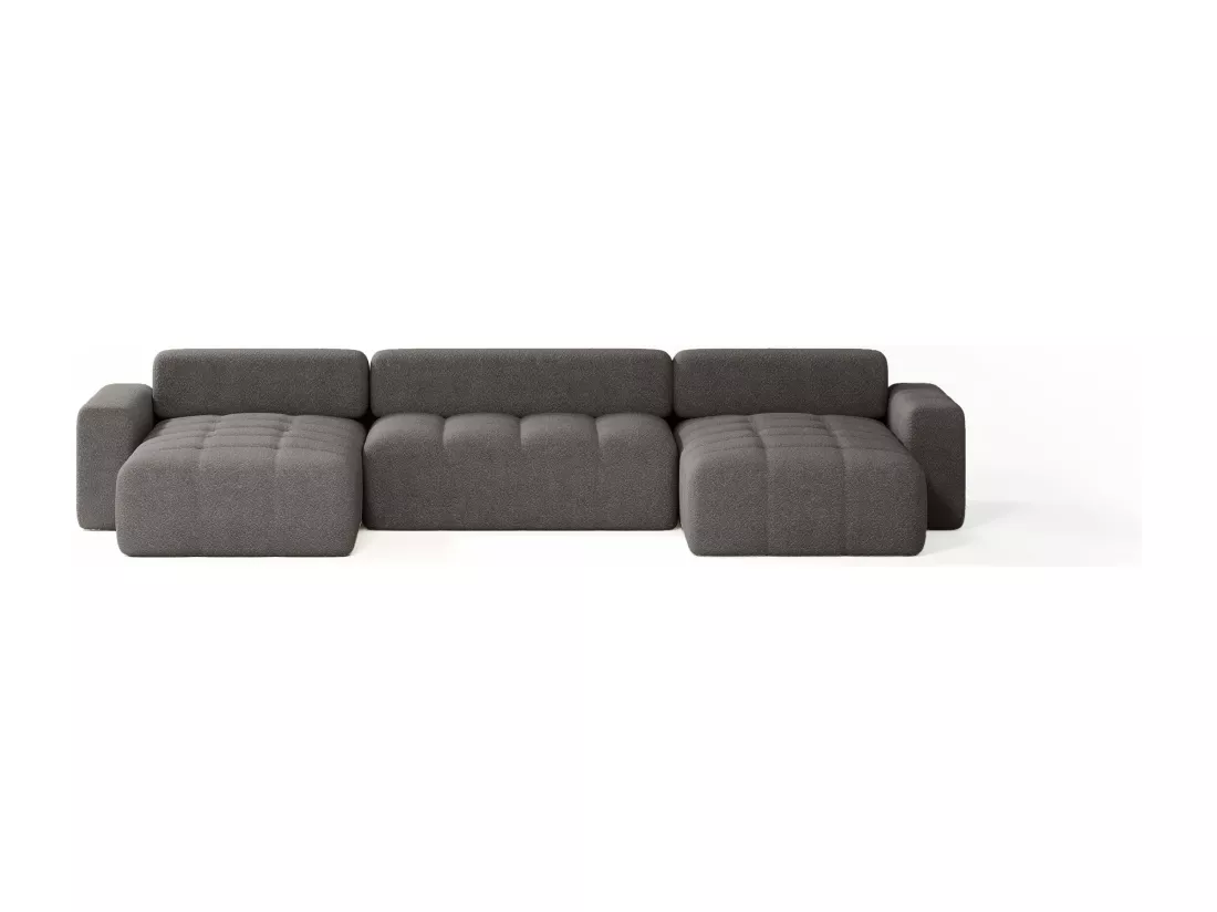 CANAPÉ PANORAMIQUE en tissu Bouclé 10 places Bornum U, Gris
