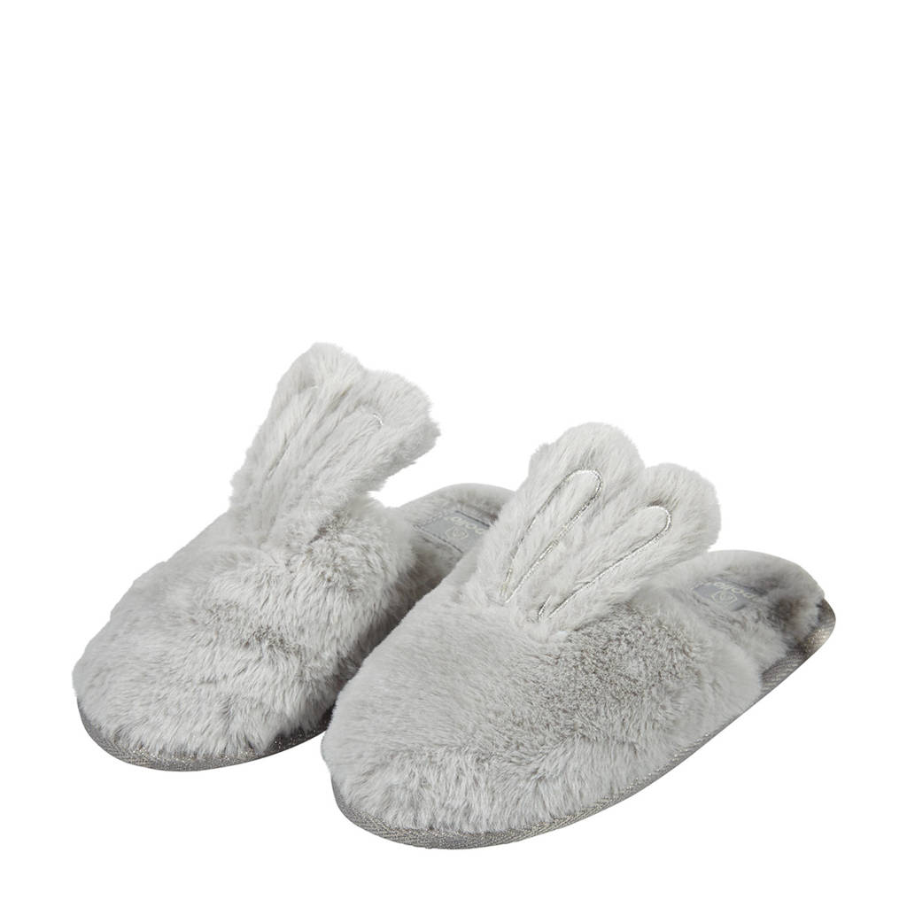 Apollo imitatiebont pantoffels met bunny oren lichtgrijs