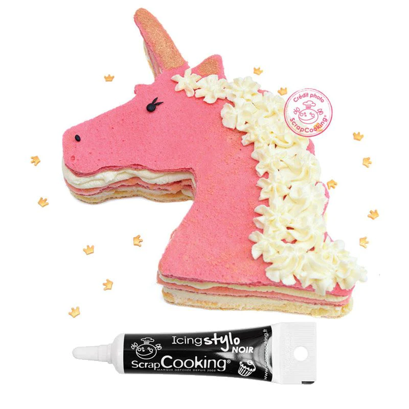 Découpoir à pâtisserie inox XXL Licorne + Stylo de glaçage noir Scrapc