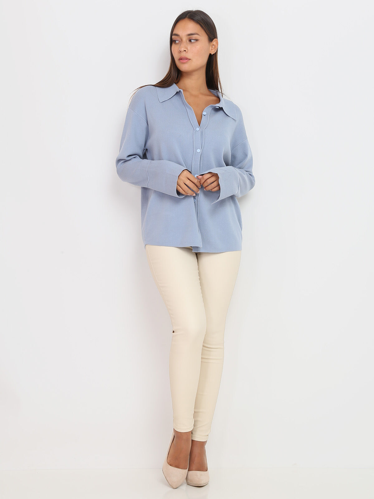 Gilet à col chemise- Bleu clair