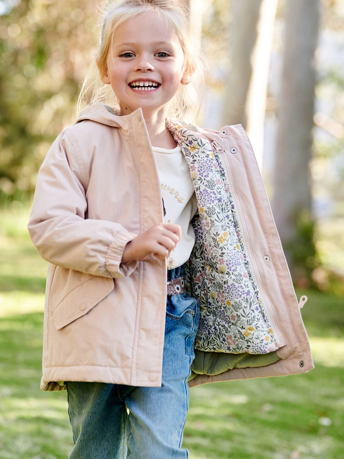 Parka 3 em 1 para meninas, ideal para meia-estação, rosa-maquiagem.