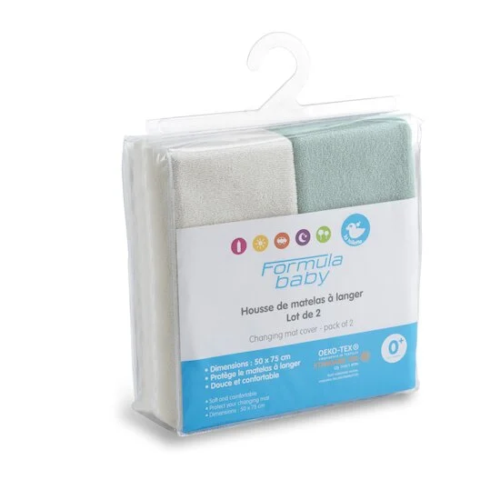 Lot de 2 housse à matelas à langer   Ecru/Vert gris        de               Formula Baby
