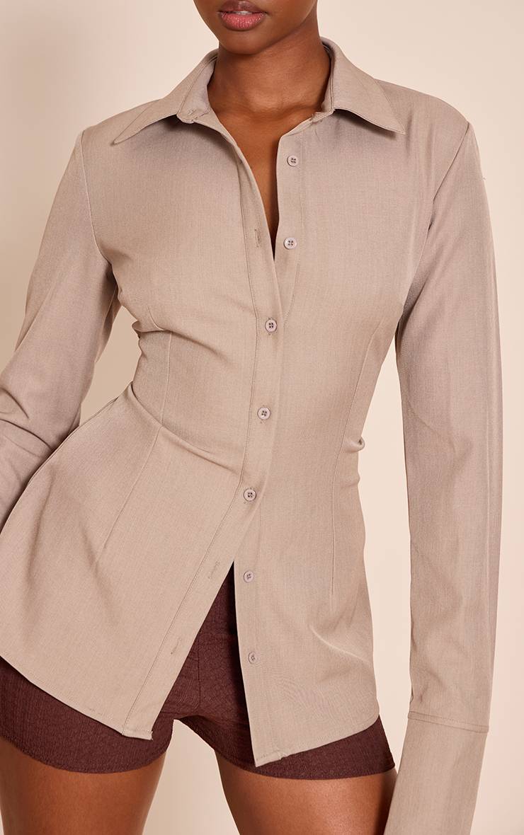 Champignon Chemise Cintrée Tissée À Fines Rayures