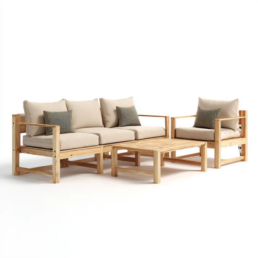 Garten-Sofaset Holz 200x75x60 cm – Beige – Moderner Stil