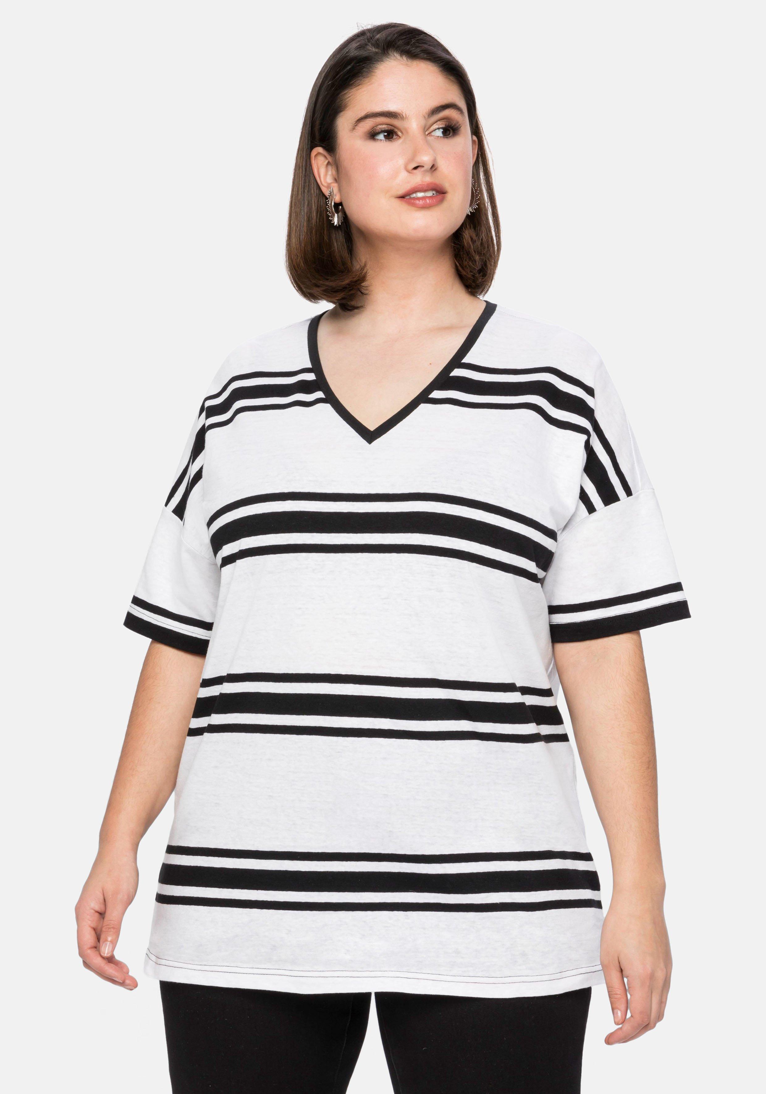 Ringelshirt in Oversized-Form, im Leinenmix