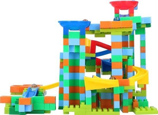 Eddy Toys Knikkerbaan - 388-Delig - met Knikkers - Kunststof - Roo - Gee - Groe - Blau - Oranje