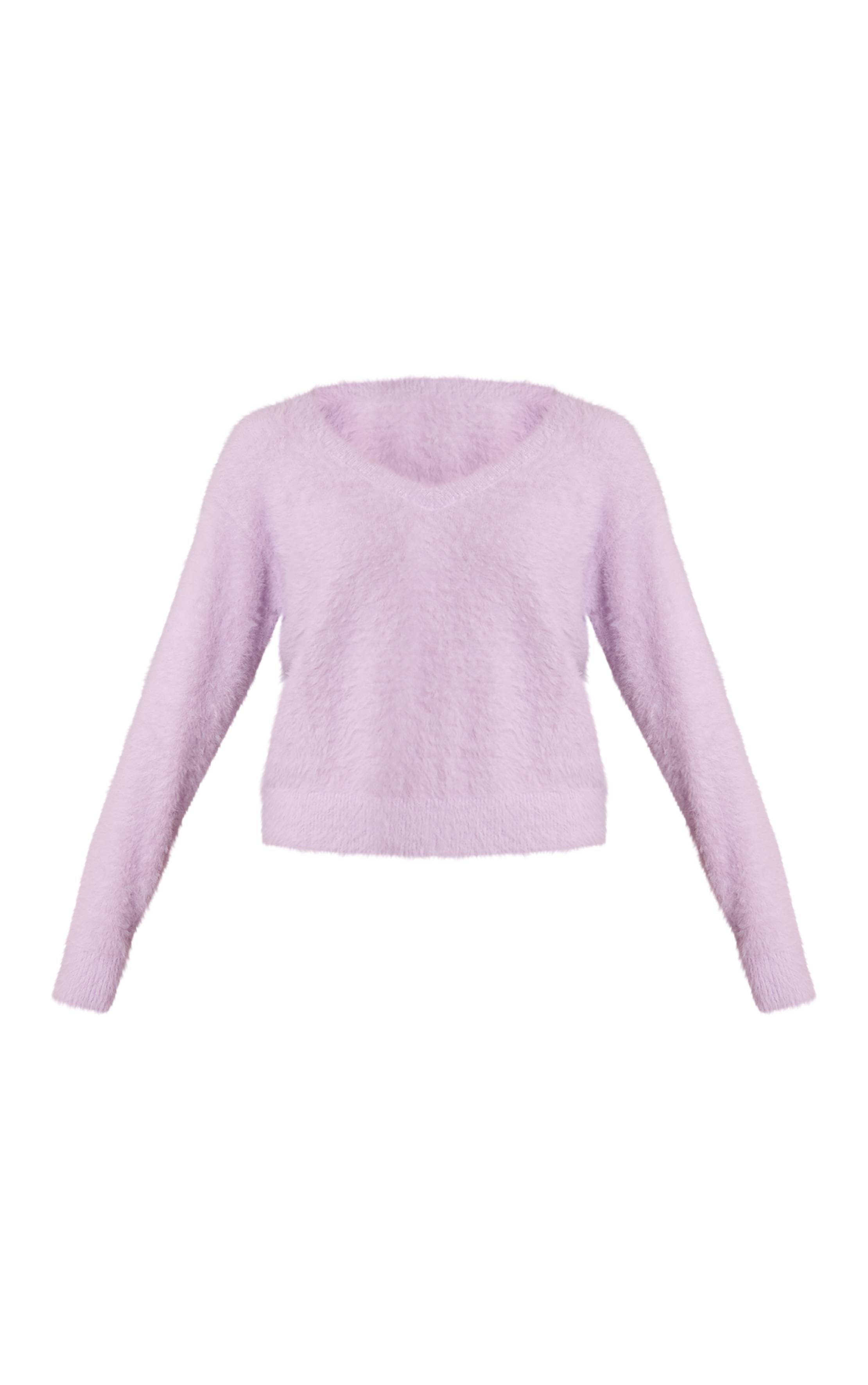 Lilas Synthétiquell En Maille Duveteuse Col V Oversize