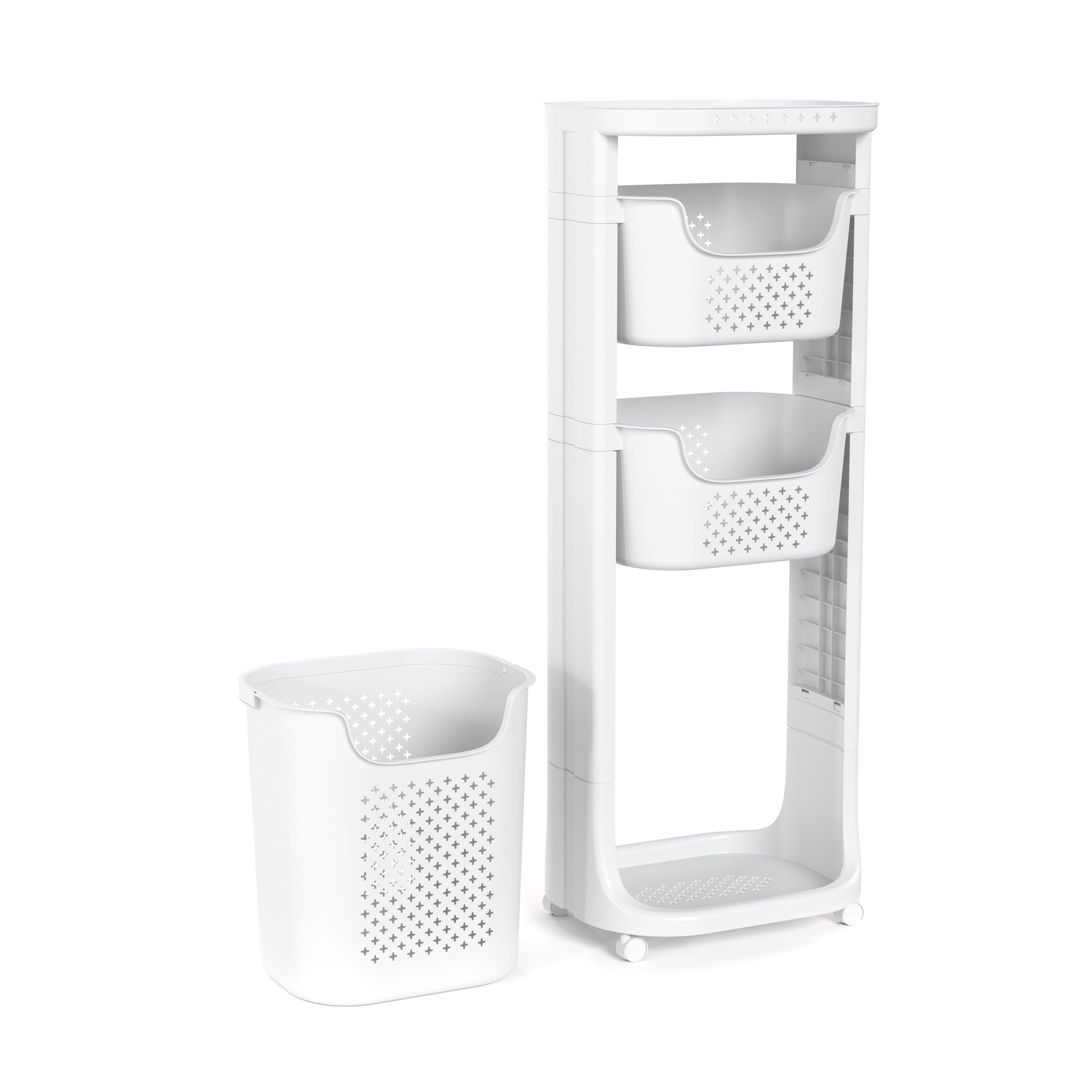 Badezimmerregal Wäschekorb auf Rollen 35L weiss