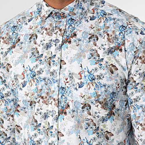 Chemise Manches Longues Blanc Bleu Clair Floral