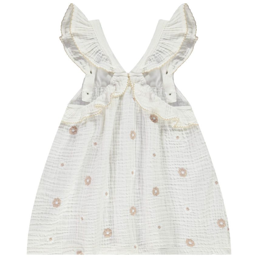 Tunique en gaze de coton avec fleurs brodées pour fille - Ecru