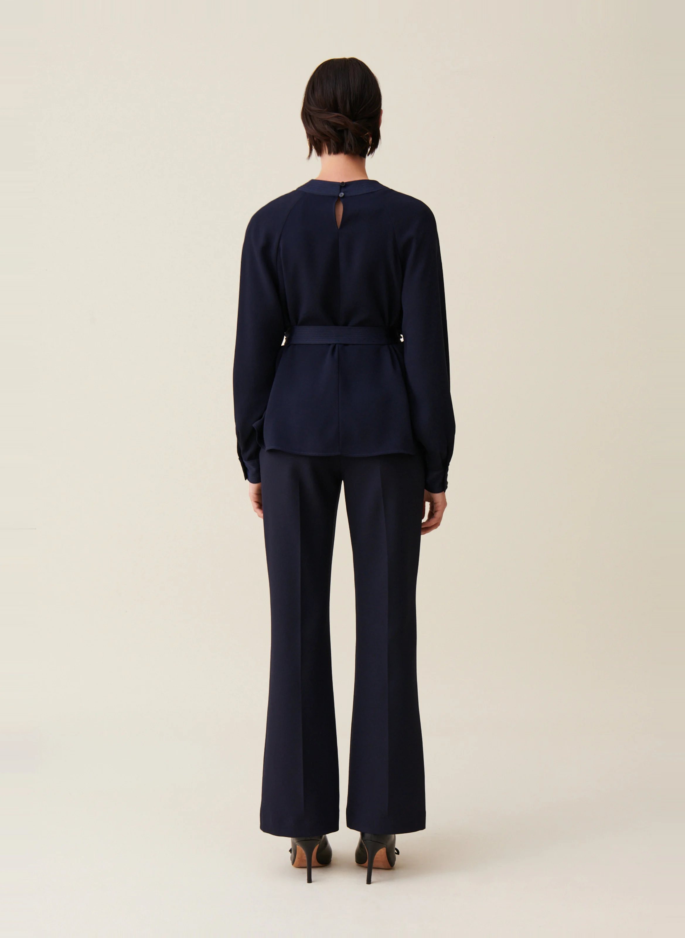 Blouse fluide ceinturée| Bleu