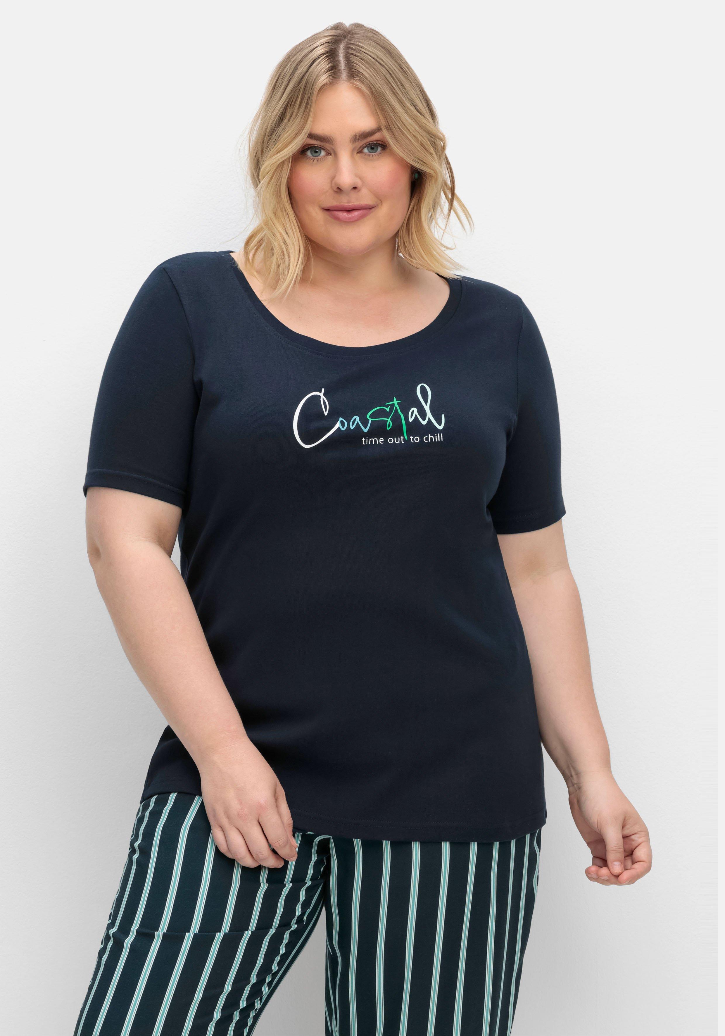 Fein geripptes T-Shirt mit Frontdruck