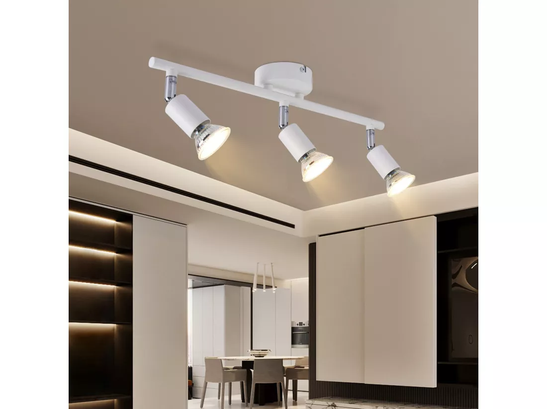 NETTLIFE Spot de plafond LED 3 ampoules plafonnier - plafonnier d'intérieur GU10 blanc chaud moderne