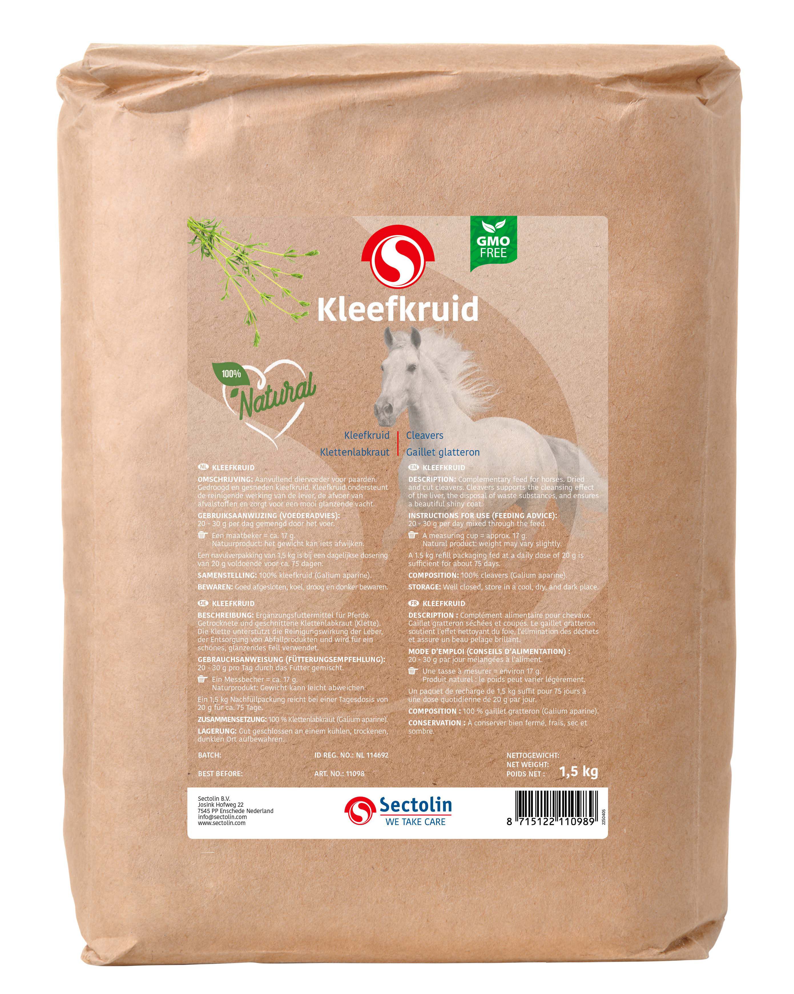 Sectolin Kleefkruid - Navulverpakking - Bloedzuiveringsupplement Paard - 1.5 Kilogram - Zak