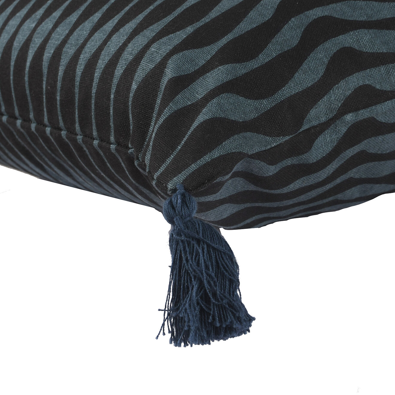 Febronie Housse de coussin Zig Zag pétrole/noir délavé - 50x30 cm