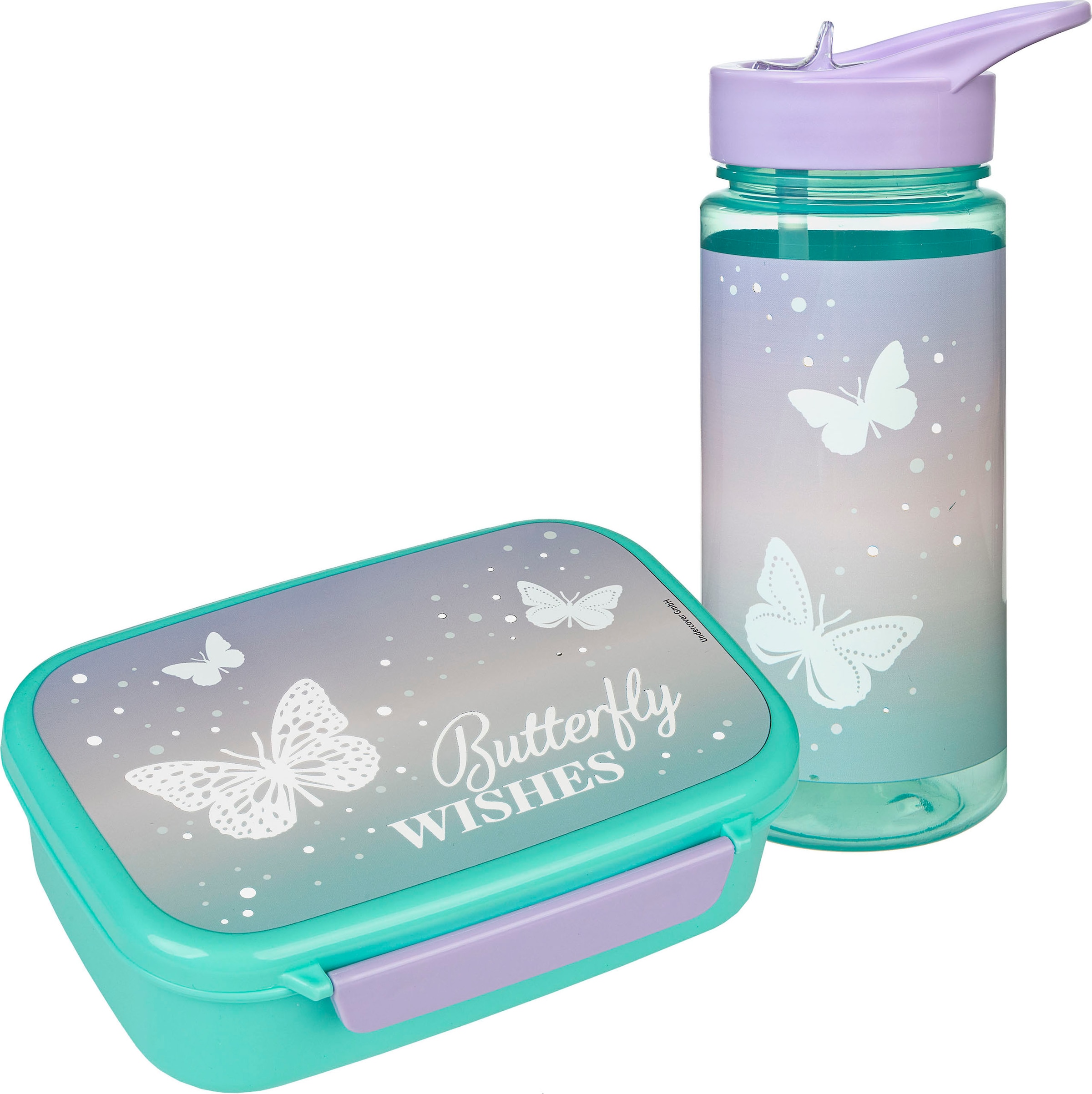 Scooli Lunchbox »Brotzeitdose & Trinkflasche, Butterfly Wishes« Set, 2 Stk. tlg. mit Trinkflasche