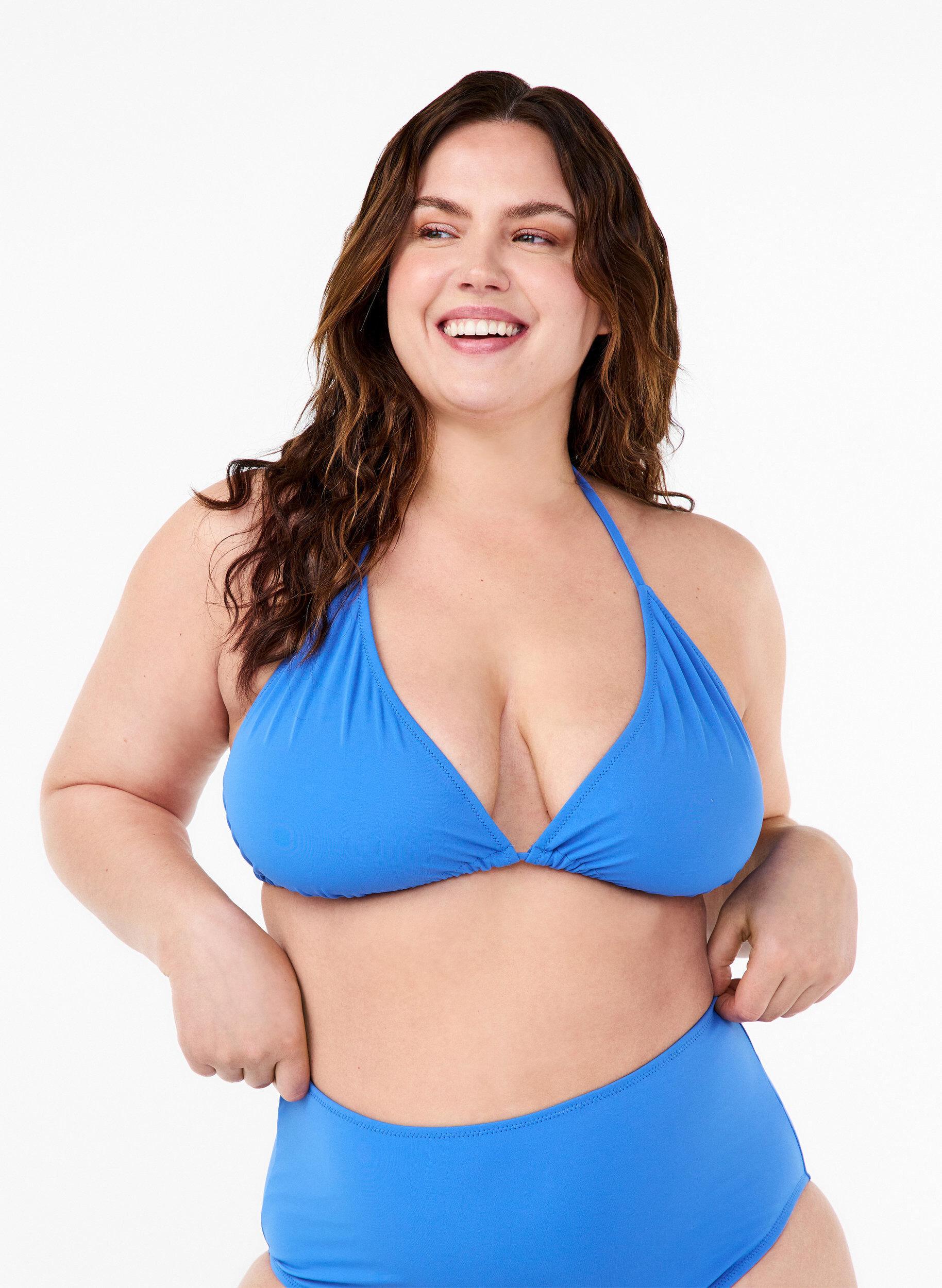 Ensfarvet trekants bikini bh