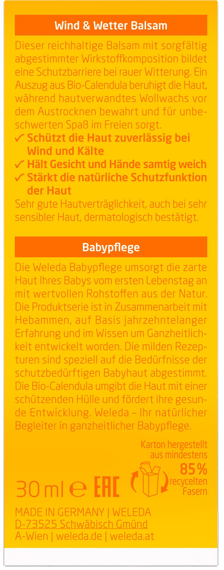 Weleda Baby Calendula Wind & Wetter Balsam - intensiver Schutz für zarte Gesichtshaut & kleine Hände
