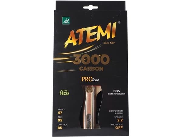 Atemi PRO Carbon 3000 Overlegen kontroll og kraft bordtennisracket - ITFF-godkjent - Racket laget av ufarget eksotisk tre - ideell for bordtennis for