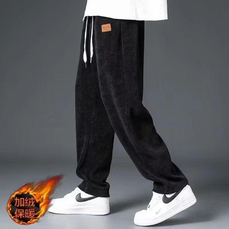 Blueforce - Corduroy broek met trekkoord en letters, losse pasvorm / effen shorts
