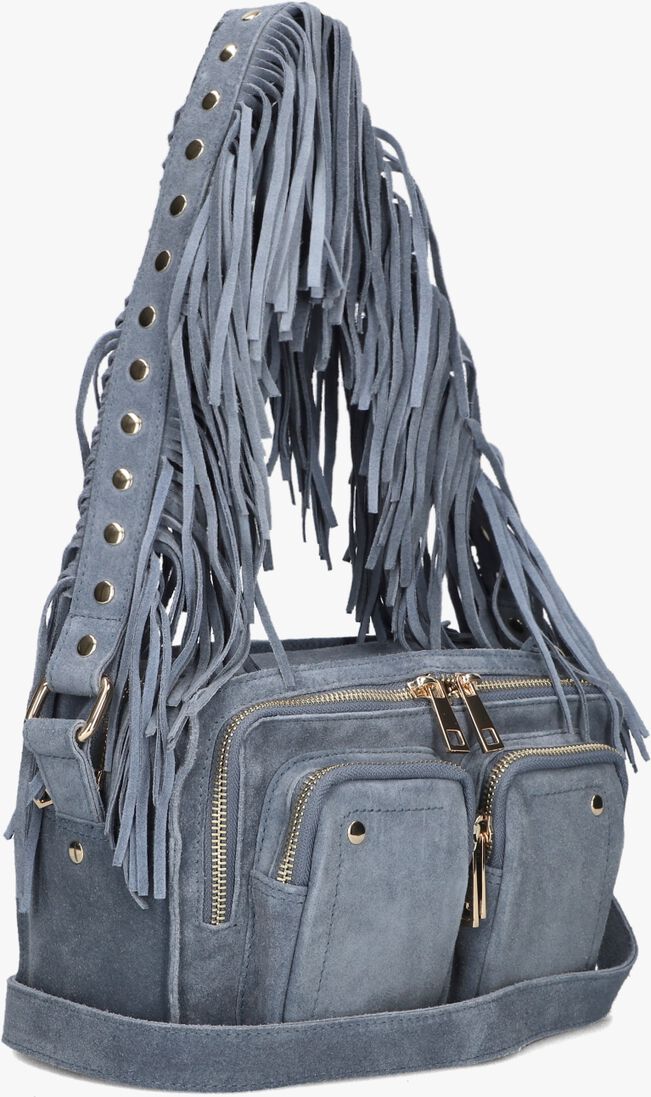 blauwe núnoo schoudertas ellie fringe suède