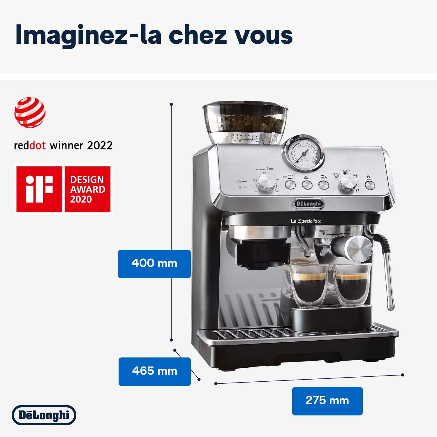 De'Longhi La Specialista Arte EC9155.MB, Machine Expresso Manuelle, Moulin intégré avec 8 finesses de mouture, Contrôle Actif de la Température, Buse vapeur MyLatte Art, Métal/Noir [Classe énergétique A+]