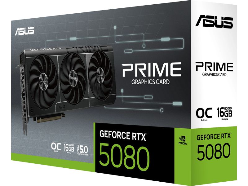 ASUS Grafikkarte Prime RTX 5080 - OC Edition 16 GB Gamer-Grafikkarte mit 16 GB GDDR7-Speicher, ermöglicht Auflösungen bis zu 8k