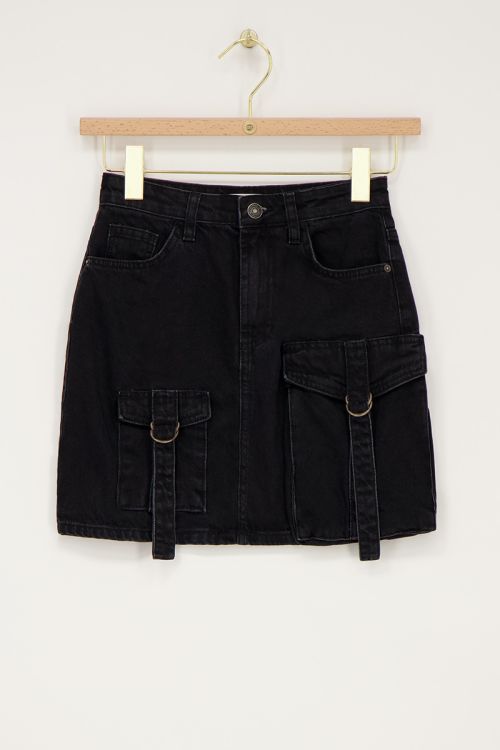 Zwarte cargo denim mini rok