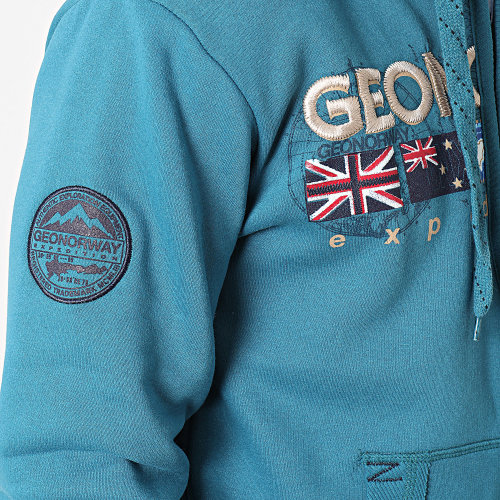Sweat Zippé Capuche Bleu Pétrole