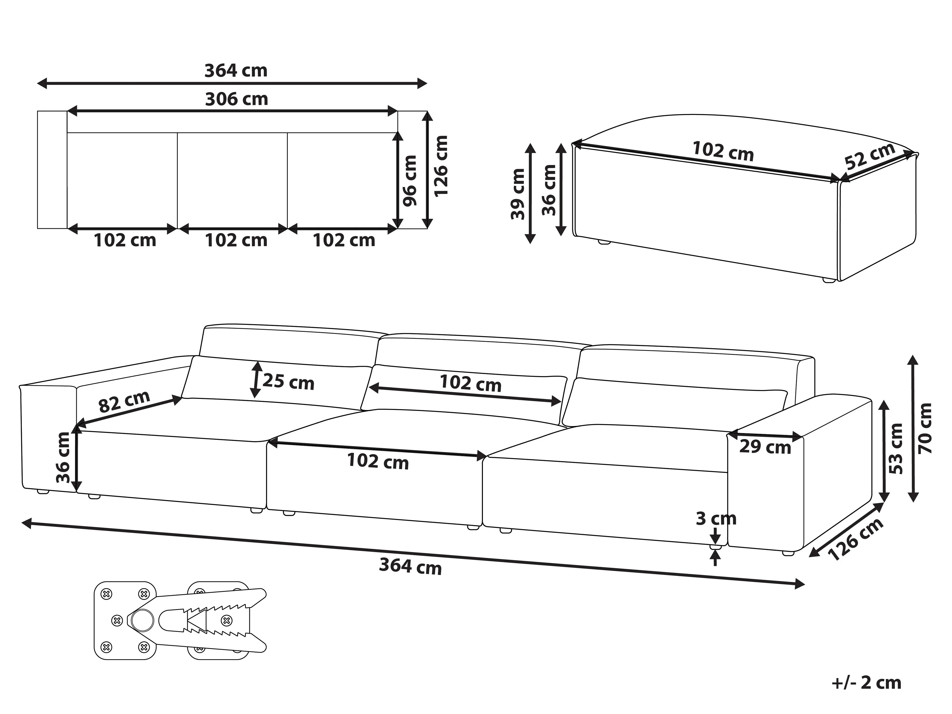 Modulaire bank 3-zits HELLNAR Stof Lichtbruin met ottomaan