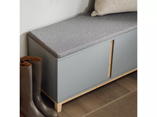 SoBuy Banc à Chaussures Banc de Rangement Meuble à Chaussures d'Entrée avec Siège Rembourré et 2 Portes, pour Couloir, Entrée, Chambre à Coucher – 90 x 34 x 47 cm, FSR117-HG