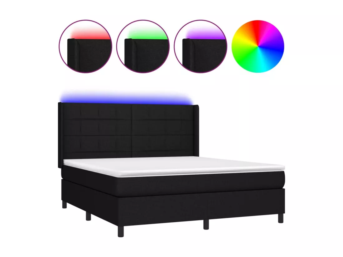 Sommier tapissier avec matelas et LED Noir 160x200 cm Tissu