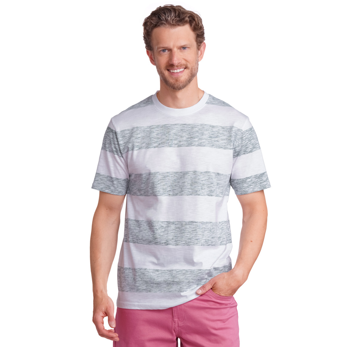 VanVaan Denim Herren T-Shirt mit Blockstreifen dunkelgrün / weiss