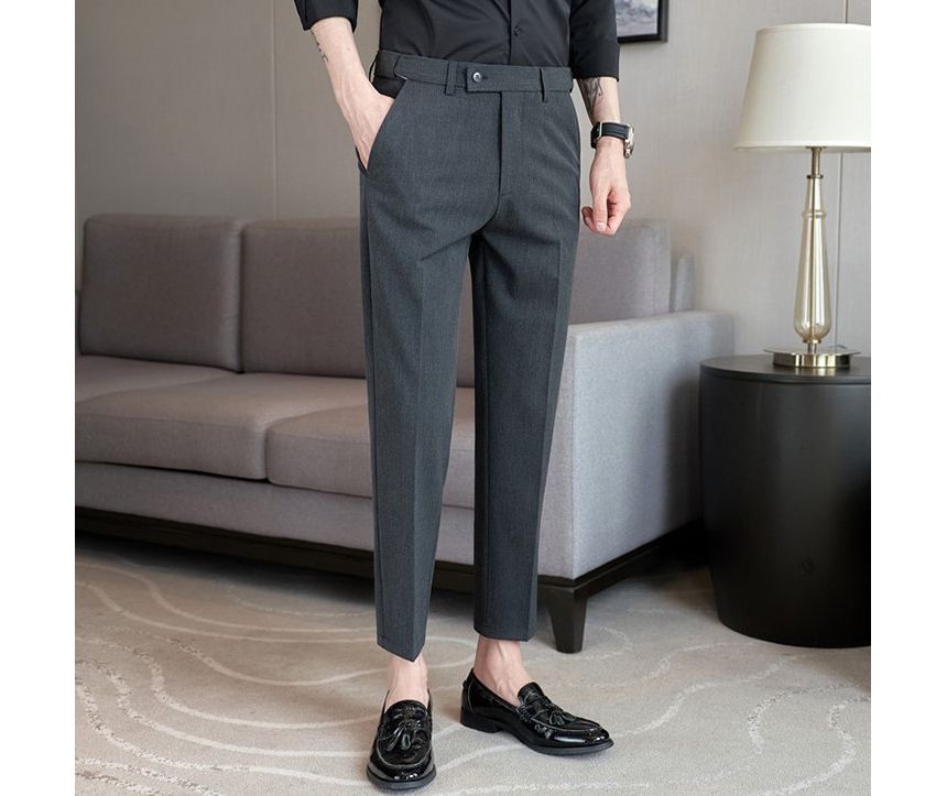 Deepwood - Mid Rise Plain Cropped Tapered Dress Pants