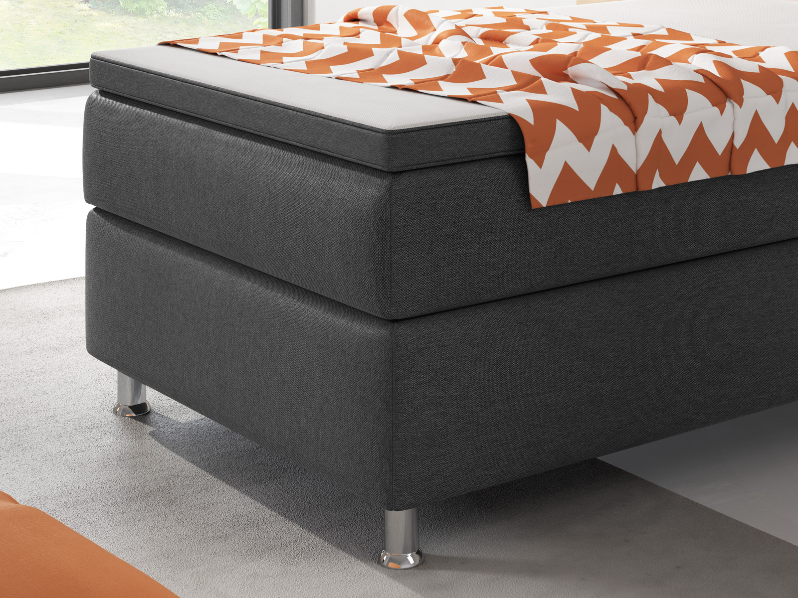 Boxspringbett - anthrazit - H3 - 90x200 cm