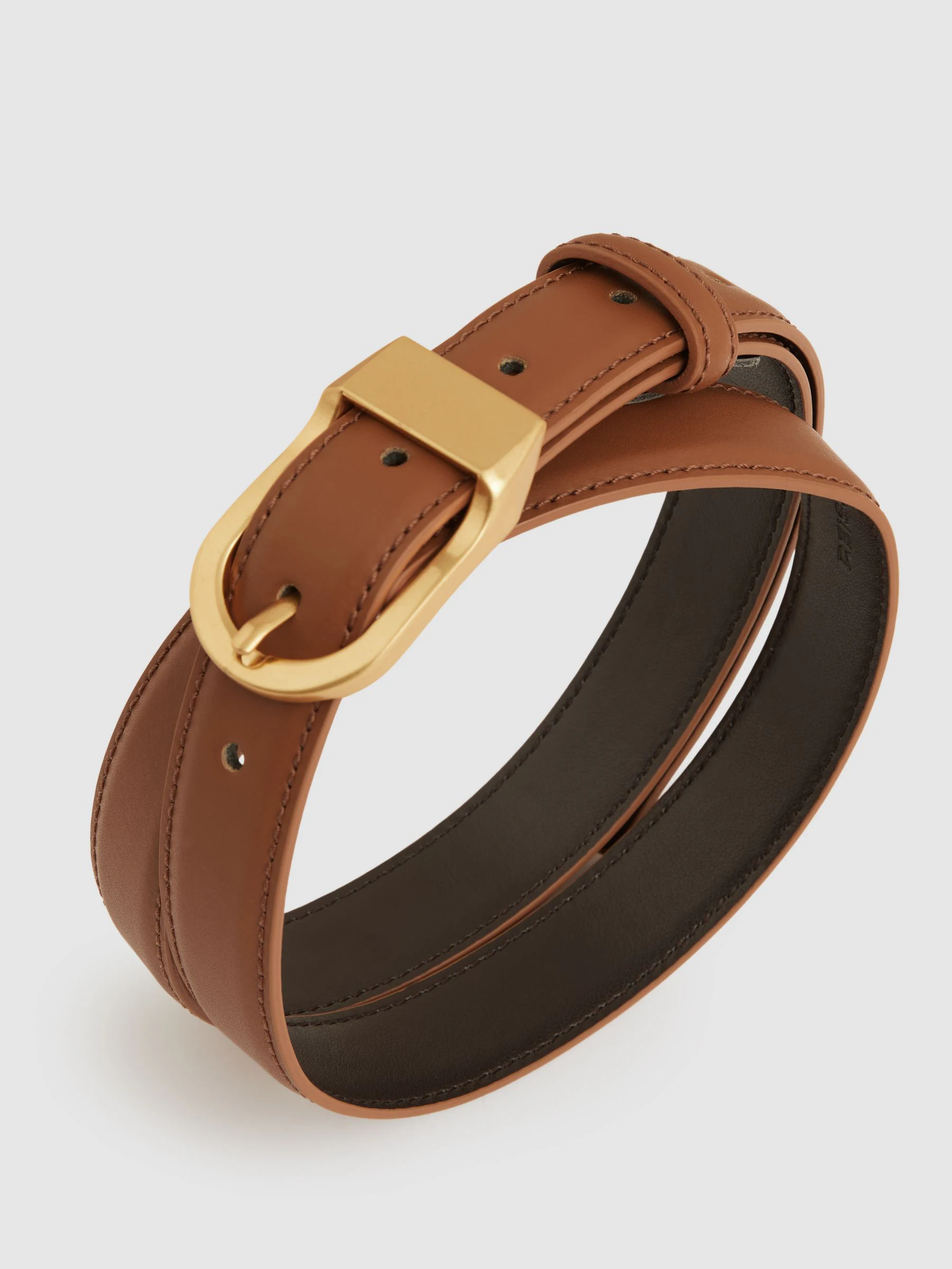 Lichtbruin - Reiss Hazel Leren Riem met Gebogen Gesp