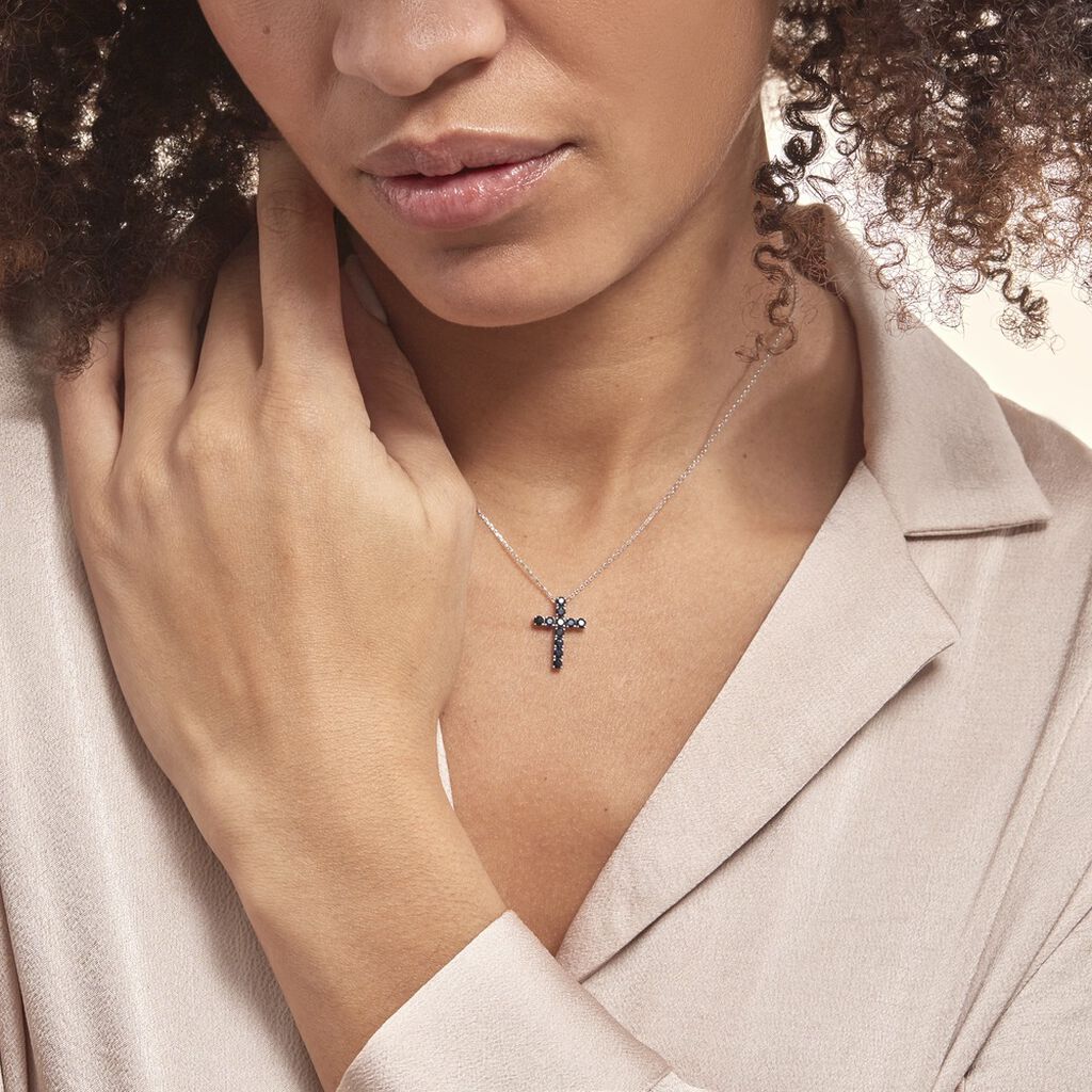 Pendentif Or Blanc Raynald Saphir