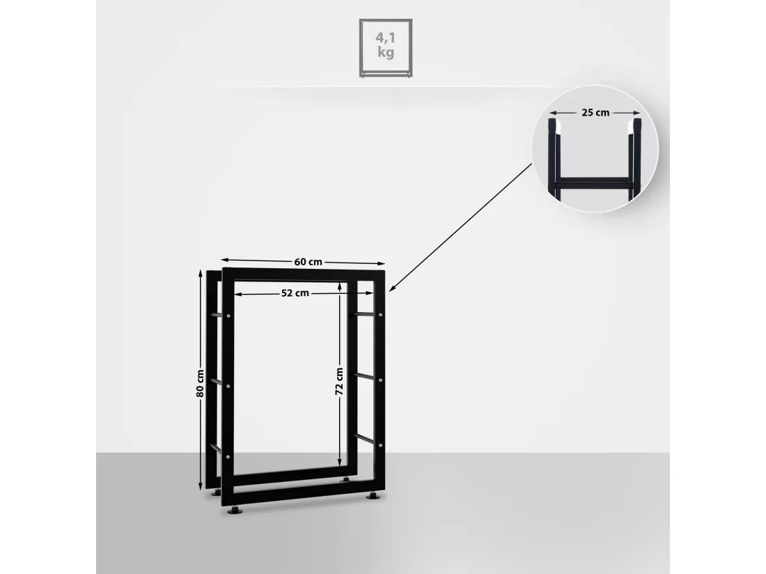 Etagère bois de cheminée - Métal - 60 x 25 x 80cm - Noir - Keri V2