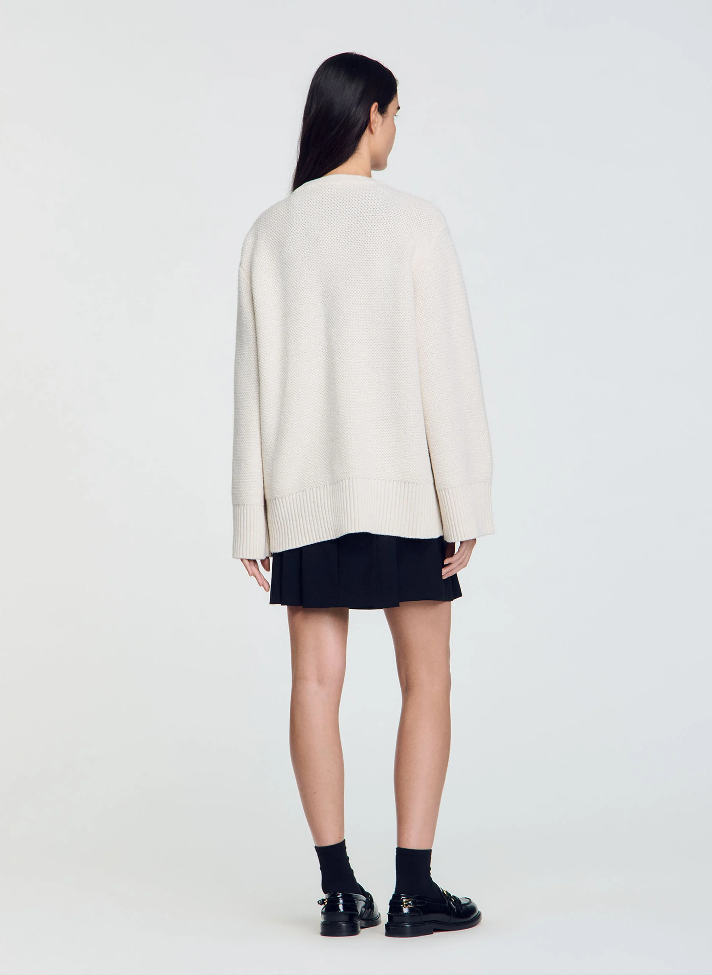 Cardigan ample col V en laine | Blanc