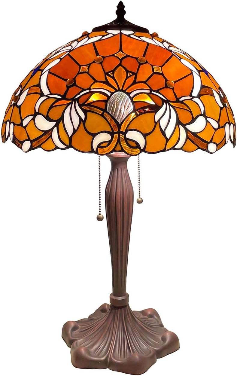 Bieye L30789 Barock-Tischlampe aus Buntglas im Tiffany-Stil für Heimdekoration, 16 x 24 Zoll, Orange