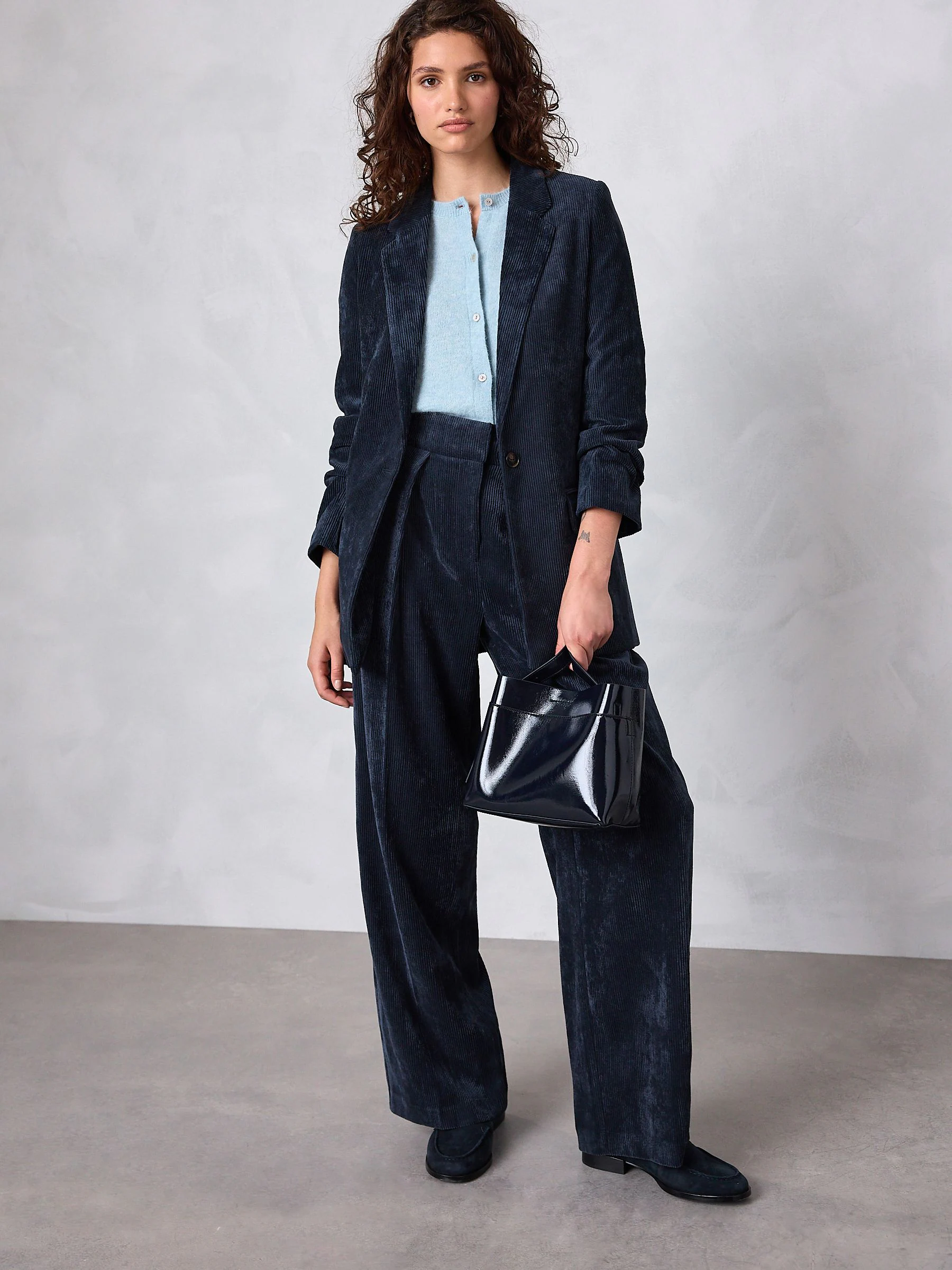 Donkerblauw - Corduroy broek met wijde pijpen