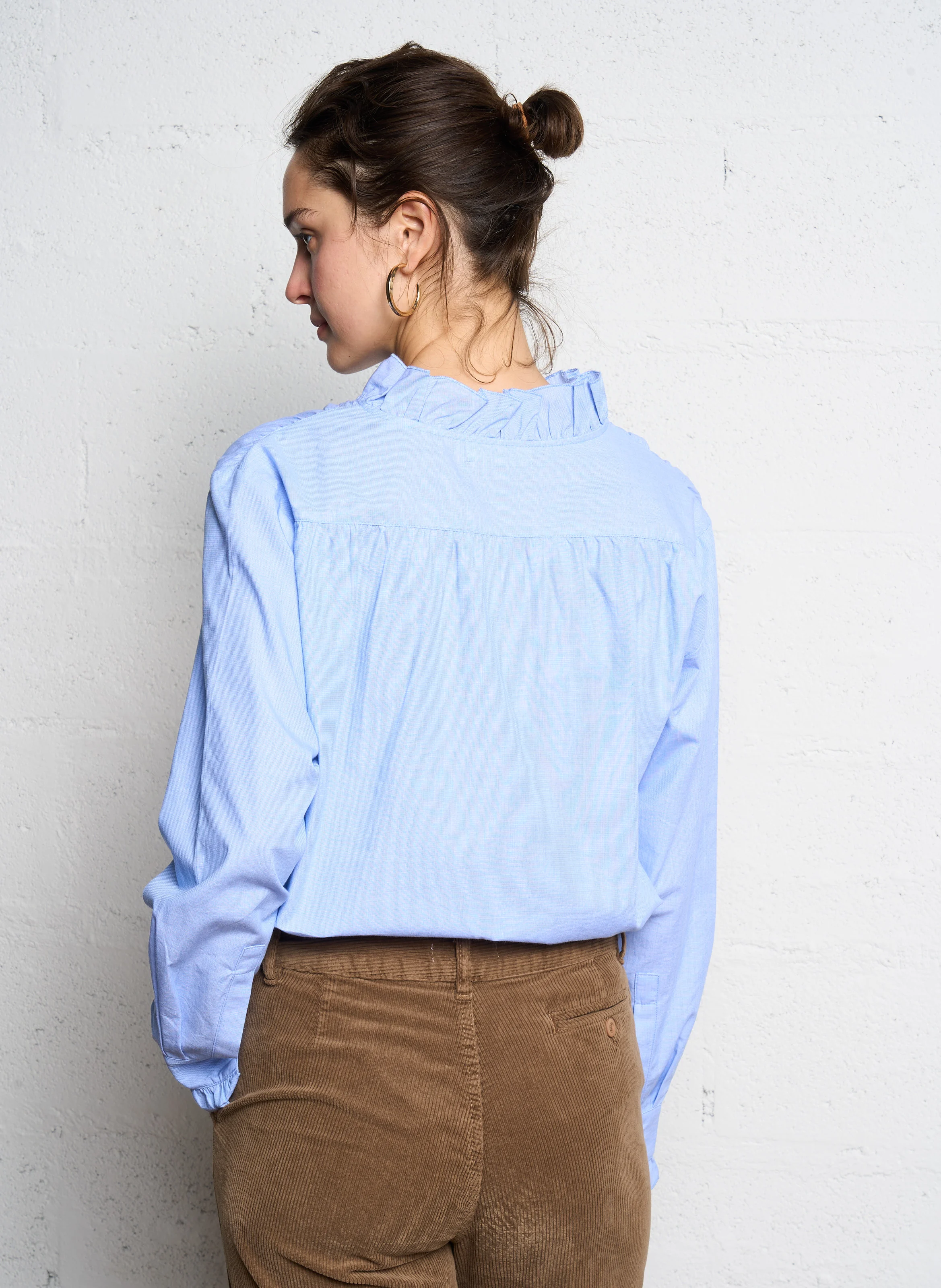 LALA - Blouse col montant en coton | Bleu