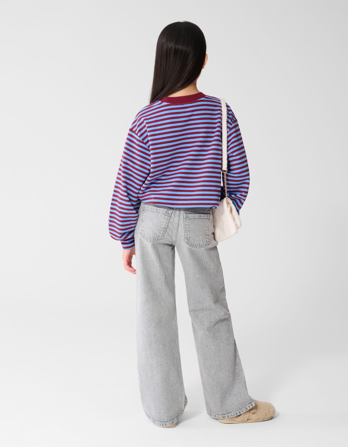 Stiped Balloon Fit Sweater Donkerrood/Blauw