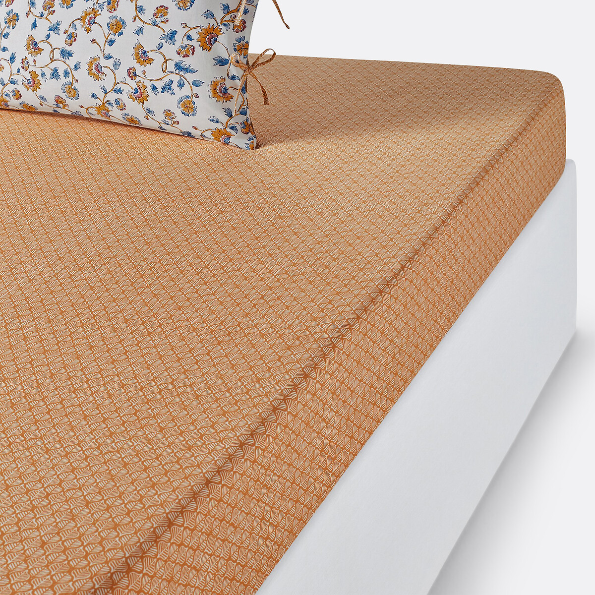 LA REDOUTE INTERIEURS<br>Lençol de algodão lavado com elástico, estampa Flor Indiana