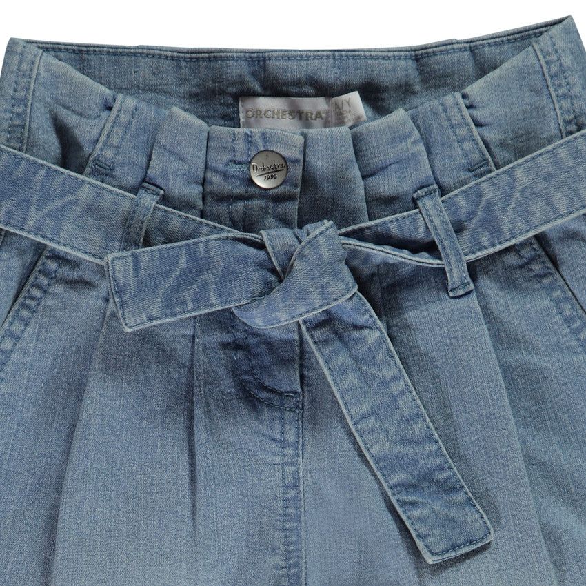 Jean coupe paperbag en denim avec ceinture pour fille - Bleu moyen