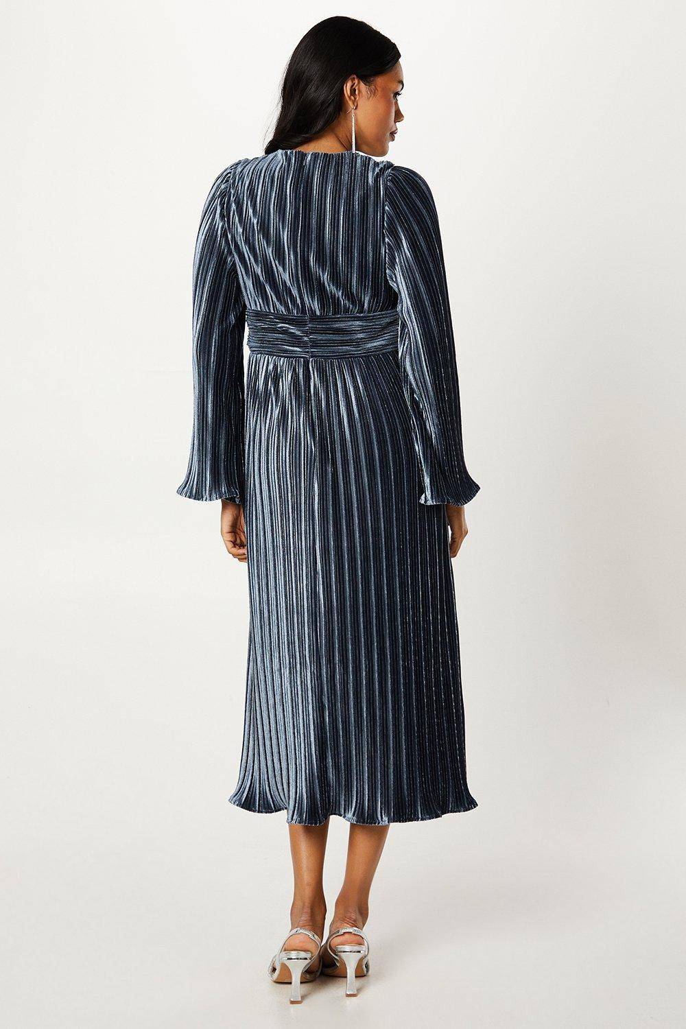 Coast Robe Crayon Plissée en Velours à Manches Longues
