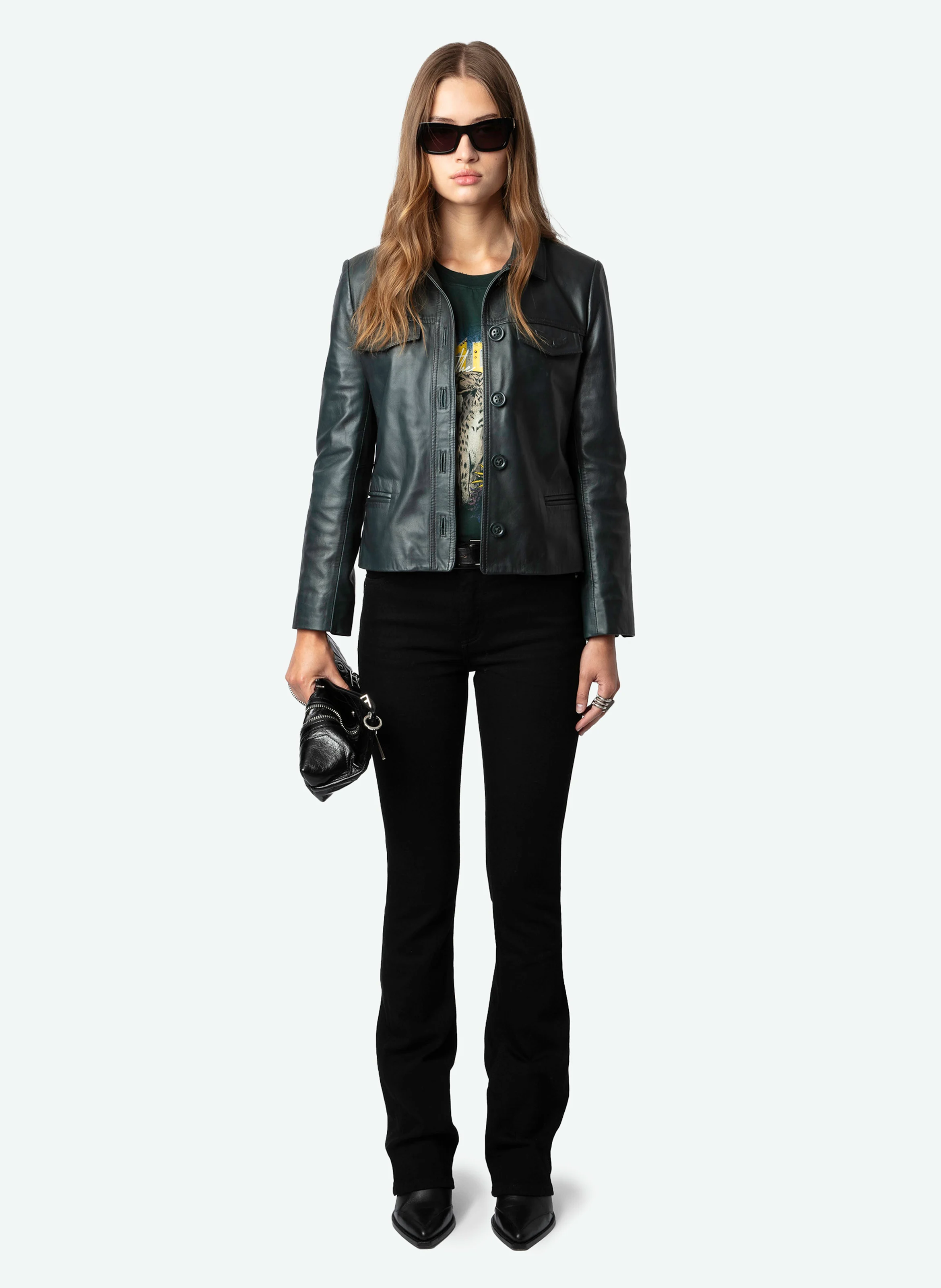 LIAM - Blouson droit en cuir| Vert