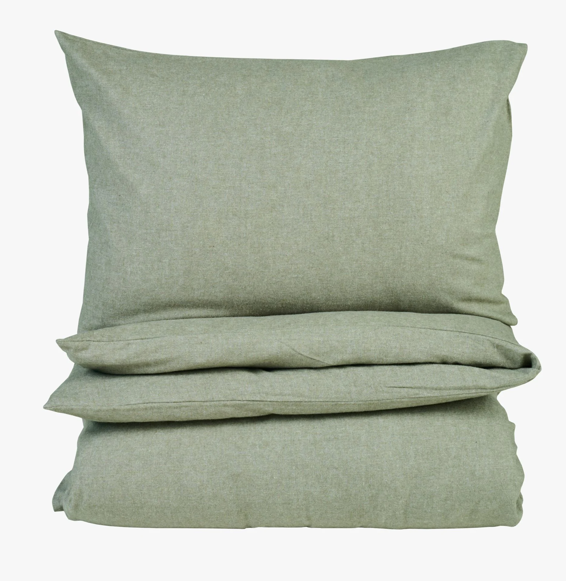 Garnfarget flanell sengesett olivengrønn - 200x220 cm
