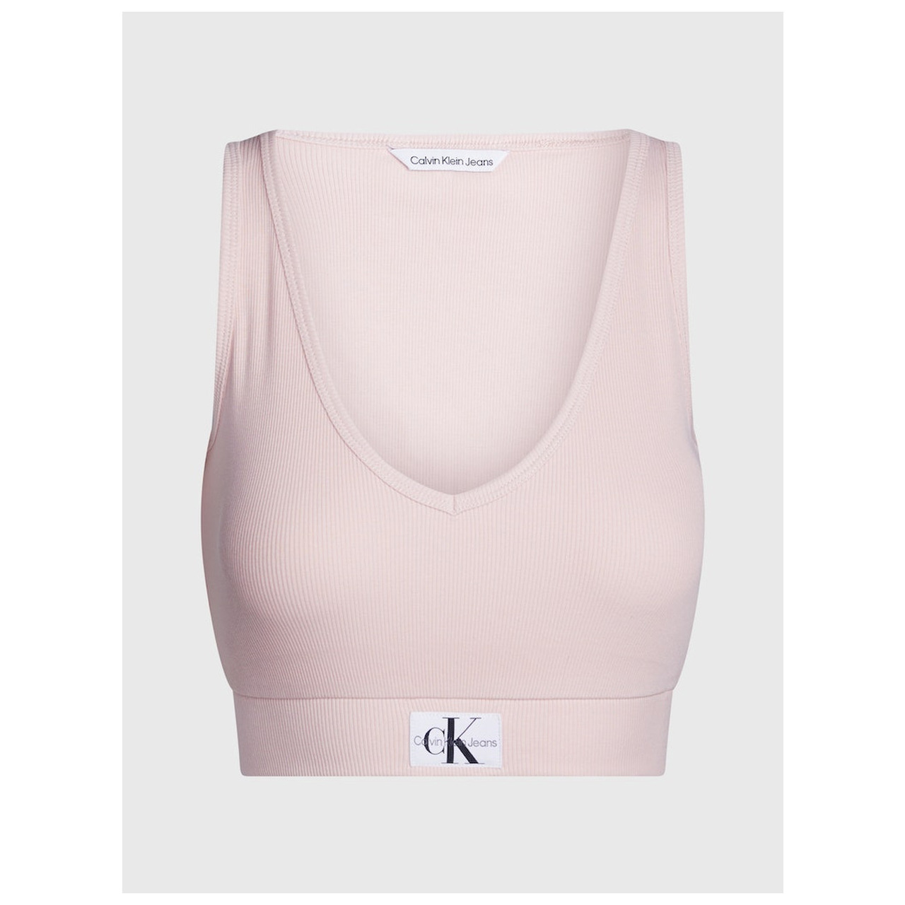CK Jeans WOVEN LABEL RIB CROP V-NECK TO