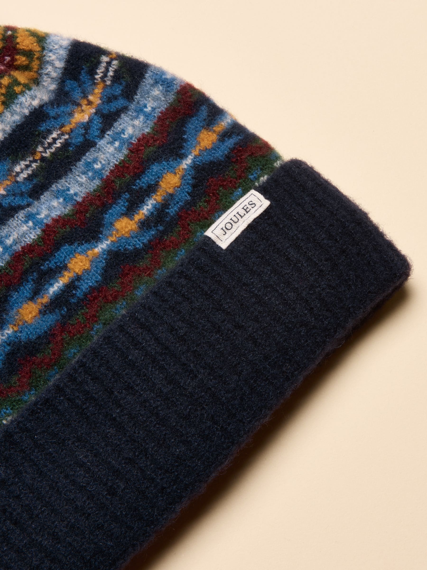 Marineblauw met multiprint - Joules Riley Cosy Lined Fair Isle Bobble Hat